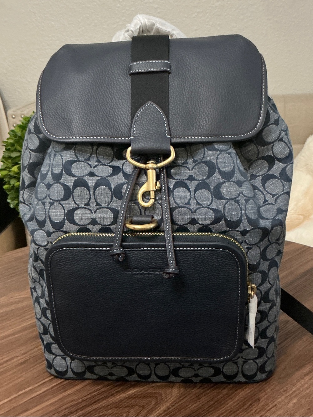 Coach Navy and Gray Signature Canvas Backpack
